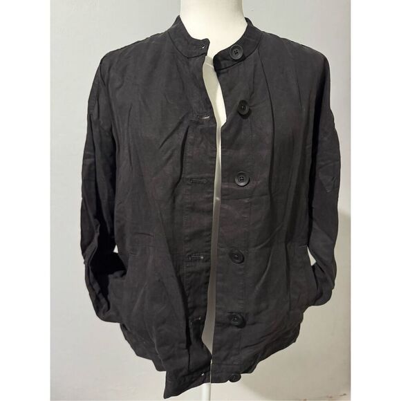 Eileen Fisher black front button light jacket top M - Picture 5 of 6
